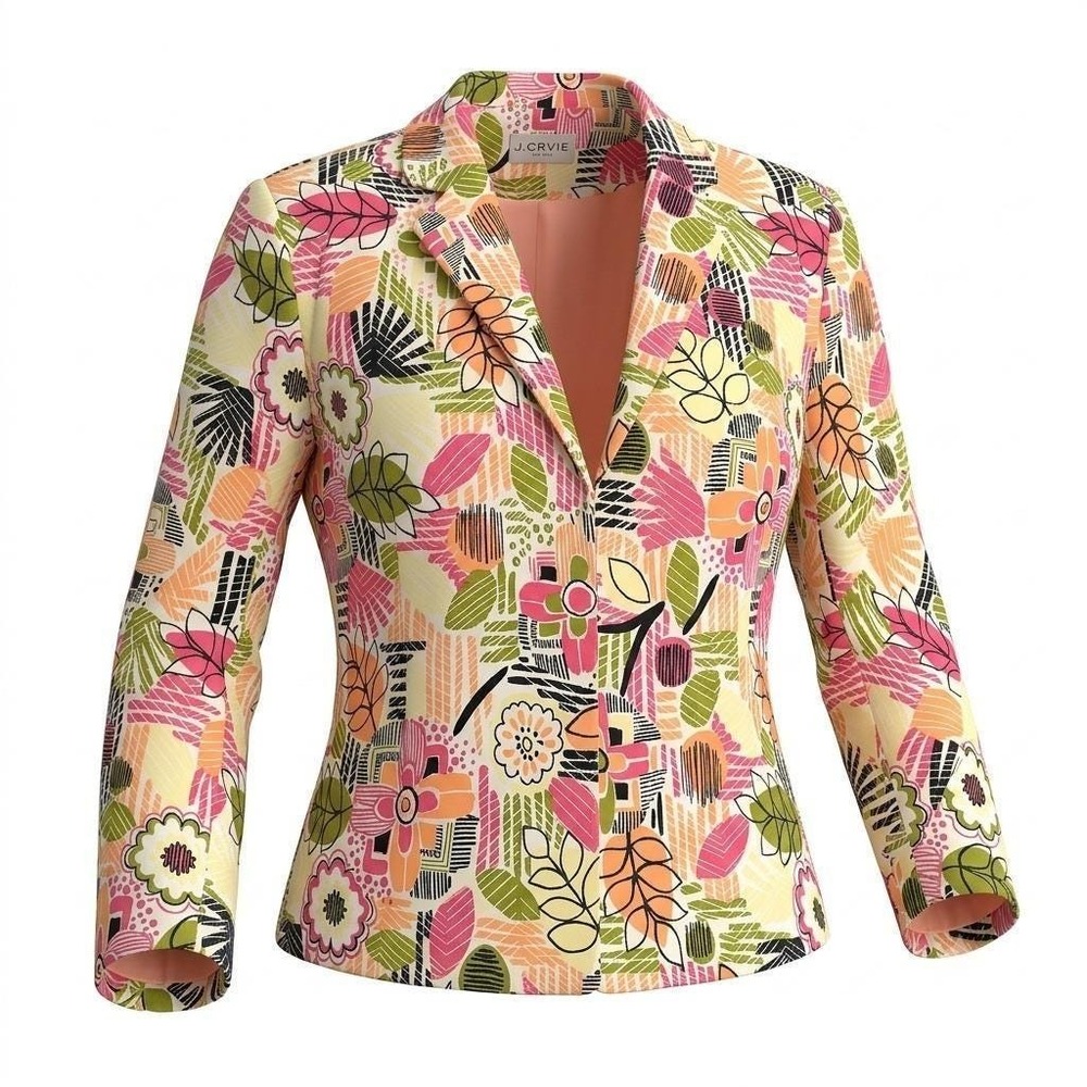 J'Envie New York Womens Colorful Abstract Floral Blazer Cropped Jacket Size